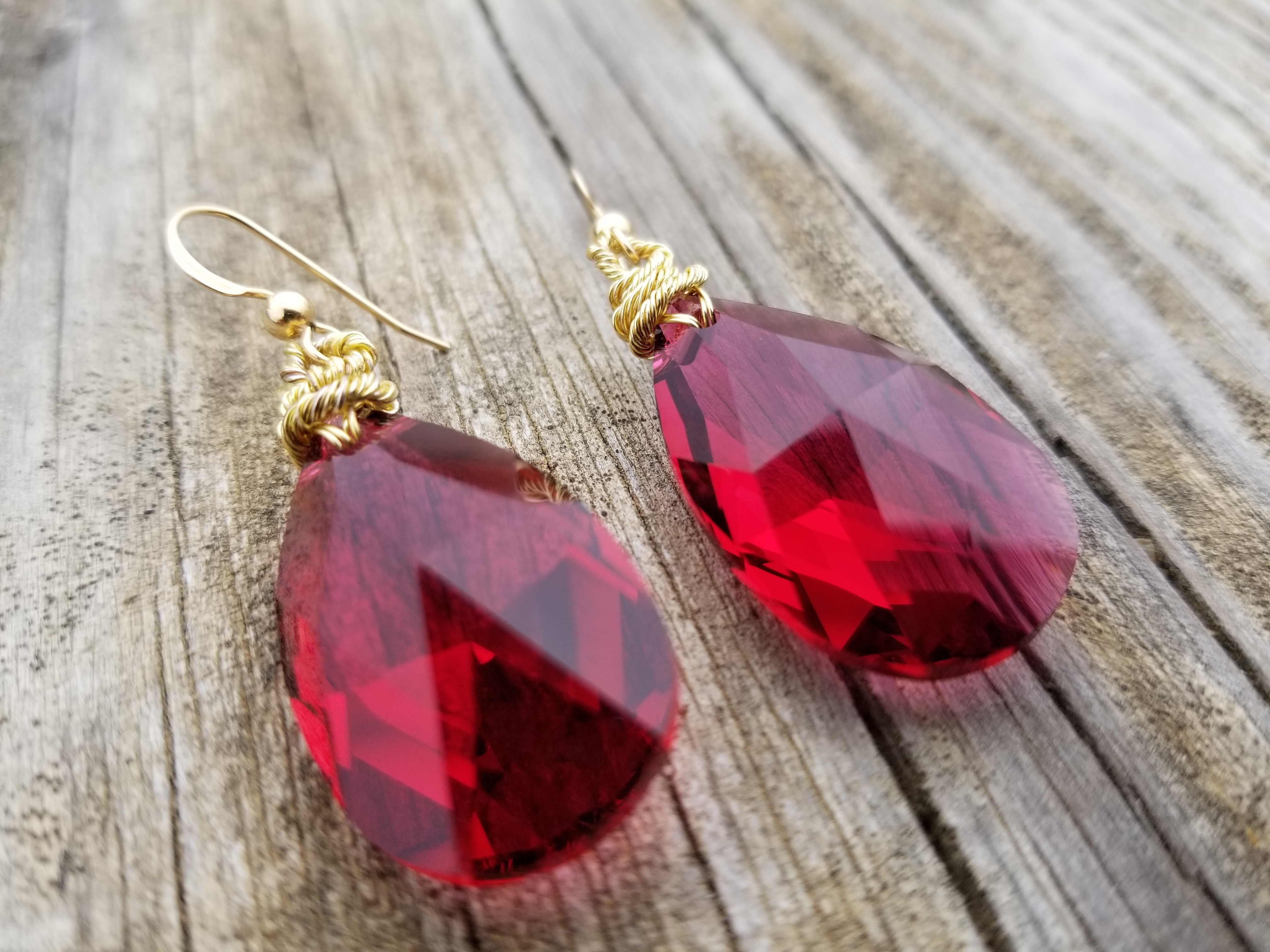 Ruby Red Swarovski Crystal Wire-Wrapped Earrings - AnQuanette Elizabeth ...
